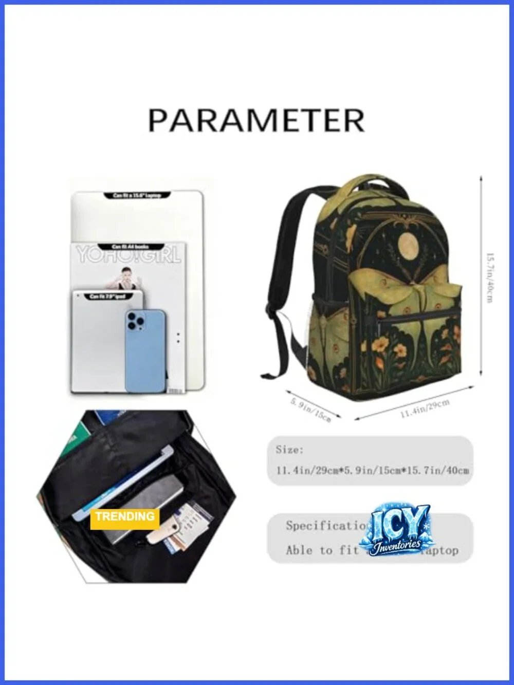 Floral Casual Backpack, Lightweight Polyester Daypack for School Work Travel